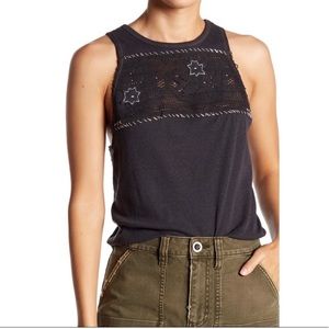 Free People Black Lace Detail Tank Top
